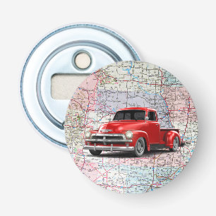 Red Truck On Road Map Bottle Opener