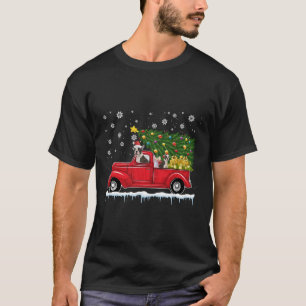 Red Truck Pick Up Boston Terrier Christmas T-Shirt