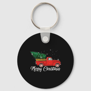 Red Truck Pick Up Christmas Tree Vintage Holiday Keychain
