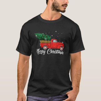 Red Truck Pick Up Christmas Tree Vintage Retro T-Shirt