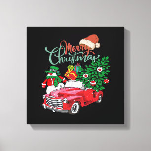 Red Truck Pickup Christmas Tree Merry Christmas Sn Canvas Print