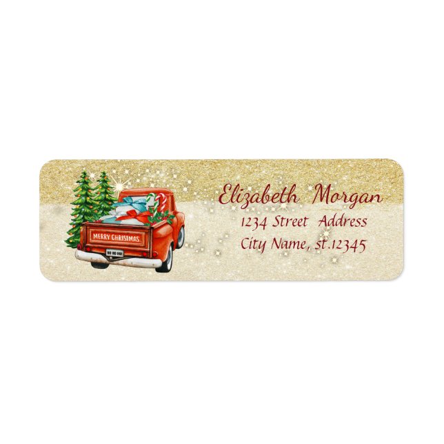 Red Truck Pine Tree Christmas ,Glittery (Front)
