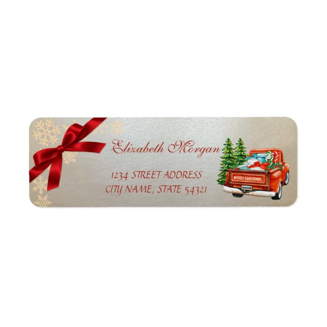 Red Truck Pine Tree Christmas Snowflakes,Bow (Front)