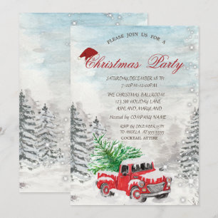 Red Truck Pine Tree Forest Christmas  Invitation