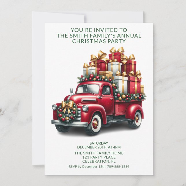 Red Truck Presents Green Party Invitation (Front)
