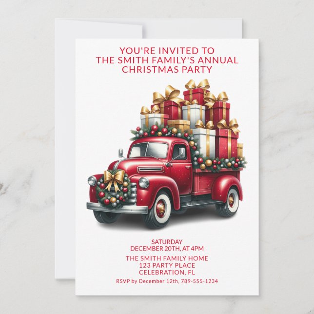 Red Truck Presents Party Invitation (Front)