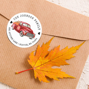 Red Truck Pumpkins Return Address Classic Round Sticker