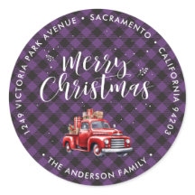 Red Truck Purple Christmas Return Address Labels