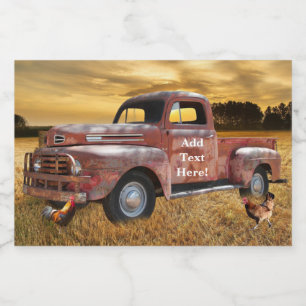 Red Truck  Rooster Hen Farm Field Food Label