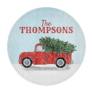 Red Truck Snow Christmas Tree Personalized Cutting Board
