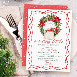 Red Truck Snow Globe Merry Little Baby Shower Invitation