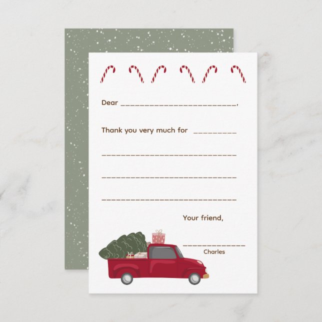Red Truck Thank you note, fill in the blank card (Front/Back)