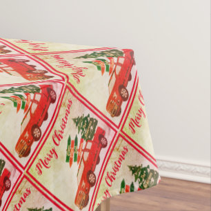Red Truck Tree Vintage Farmhouse Merry Christmas Tablecloth