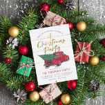 Red Truck & Vintage Wood Rustic Christmas Party Holiday Card<br><div class="desc">Kick off the holiday season with this festive holiday party invitation! The design features a hand-painted vintage red truck carrying a Christmas tree adorned with a big bow and wreath against a background of white weathered wood slats. Above the truck, behind it - to give a more 3D effect, is...</div>