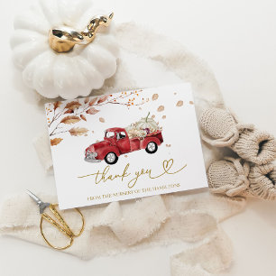 Red Truck White Pumpkin Baby Shower Thank You Invitation