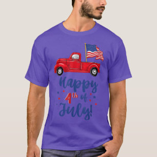 Red Truck With American Flag Happy 4th Of July T-Shirt