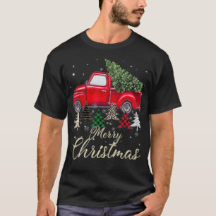 Red Truck With Buffalo Plaid And Leopard Christmas T-Shirt