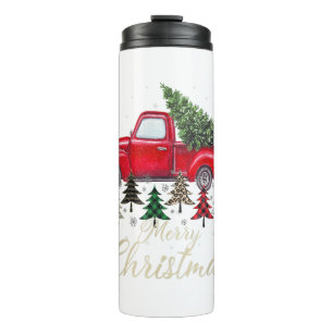 Red Truck With Buffalo Plaid And Leopard Christmas Thermal Tumbler