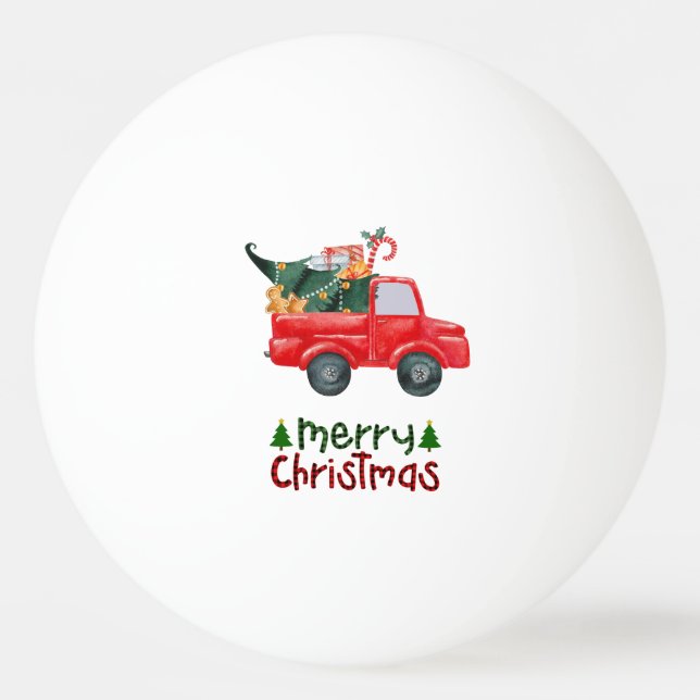Red truck with Christmas Tree for Ping pong player Ping Pong Ball (Front)