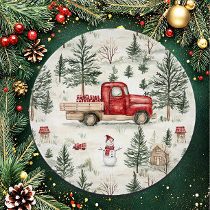 Red Truck with Gifts and Snowman Cutting Board
