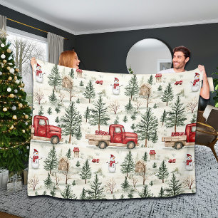 Red Truck with Gifts and Snowman Fleece Blanket