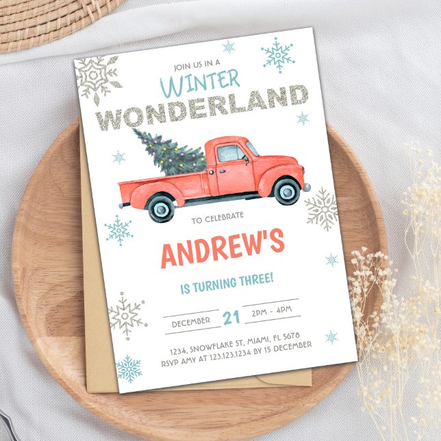 Red Truck Wonderland Birthday Invitations (Red Truck Wonderland Birthday Invitations)