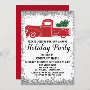 Red Truck Xmas Tree Company Holiday Party Silver Invitation