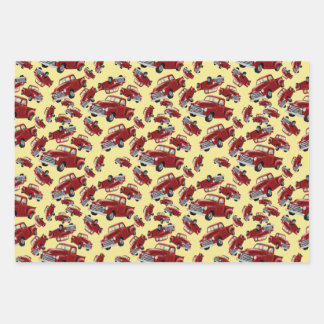 Red Trucks Apples Wrapping Paper Sheet Set of 3
