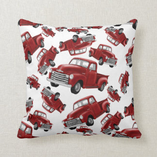 Red trucks throw pillow