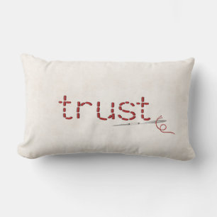 red TRUST text stitch with needle Lumbar Pillow