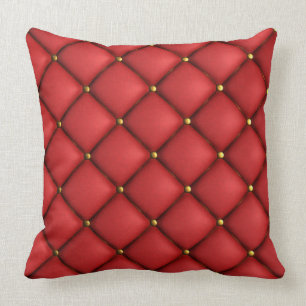 Red Tufted Leather Look Print Pillow