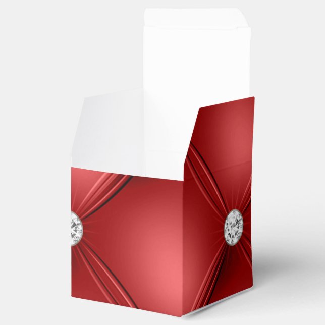 Red Tufted Small Square Decorative Pattern Favor Box (Opened)