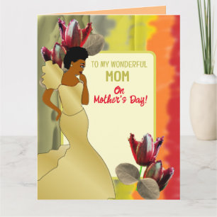 Red Tulip, Abstract African American Mother's Day Card