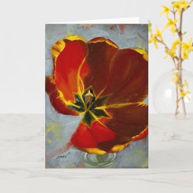 Red Tulip Blank Greeting and Notecard (Yellow Flower)