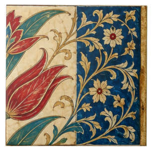 Red Tulip Cobalt Blue Ottoman Floral Tile