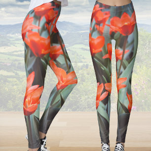 Red tulip field leggings