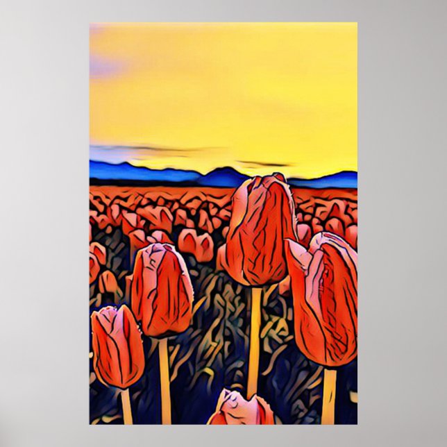 Red Tulip Field Painting Poster (Front)