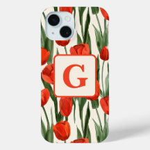 Red tulip field pattern personalized monogram 