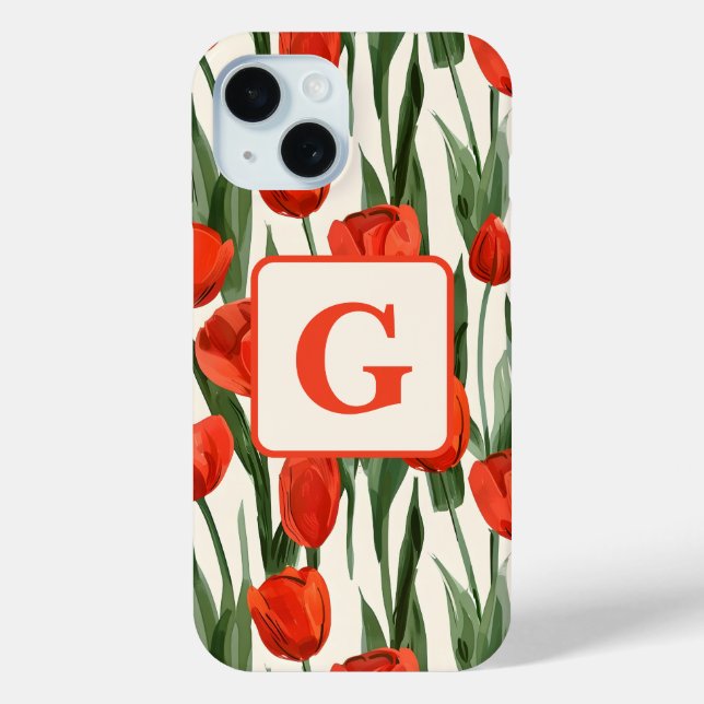 Red tulip field pattern personalized monogram  Case-Mate iPhone case (Back)