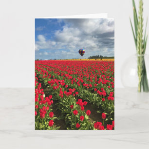 Red Tulip Field with Hot Air Balloon Card