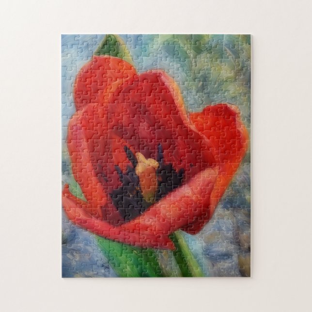 Red Tulip Flower Art Puzzle (Vertical)
