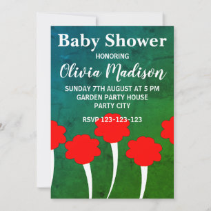 Red Tulip Flower Baby Girl Baby Shower Invitation