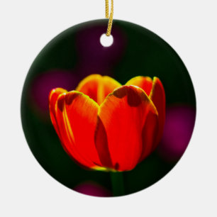 Red tulip flower ceramic ornament
