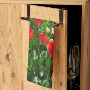 Red Tulip Flower Field Nature Photography Kitchen Towel