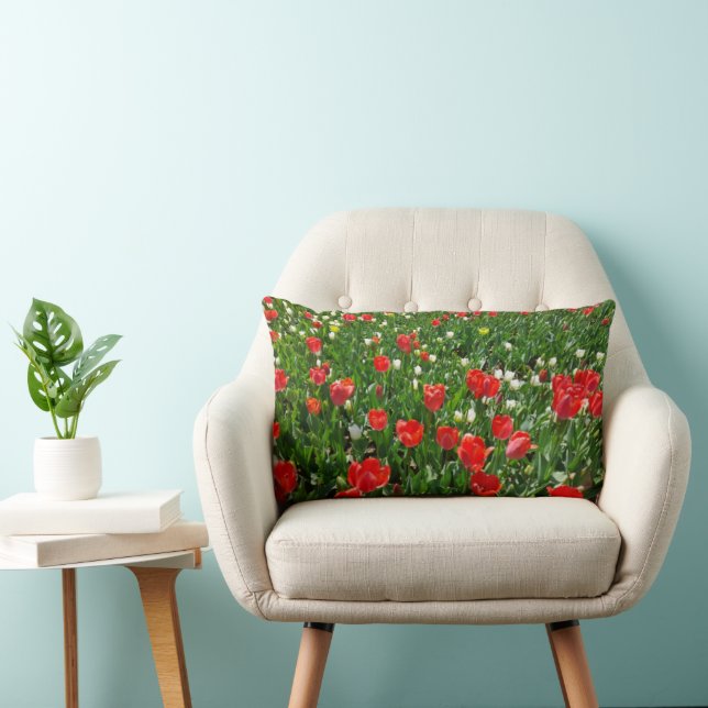 Red Tulip Flower Field Nature Photography Lumbar Pillow (Chair)