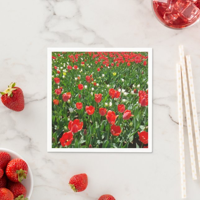 Red Tulip Flower Field Nature Photography Napkin (Insitu)