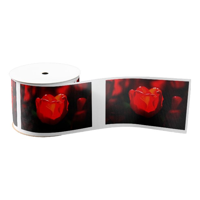 Red Tulip Flower - Fire Grosgrain Ribbon (Spool)