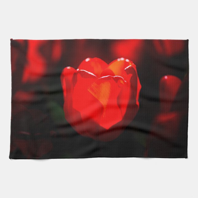 Red Tulip Flower - Fire Kitchen Towel (Horizontal)