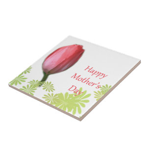 red tulip flower, happy mother's day tile