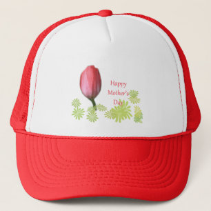 red tulip flower, happy mother's day trucker hat